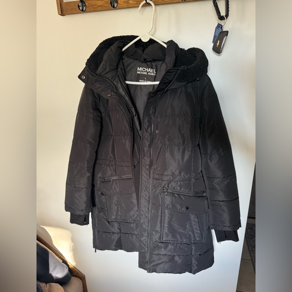Michael Kors Charcoal Hooded Puffer Jacket